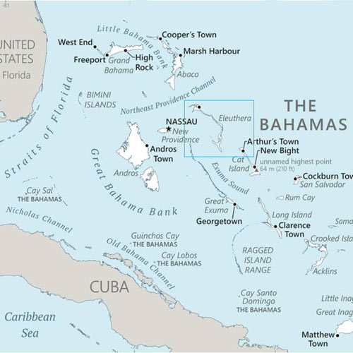 Map of the Bahamas showing Eleuthera